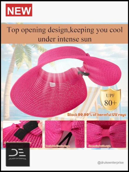 Packable Straw Wide Brim Sun Visor Hats for Women Adjustable Ponytail Beach UPF main image 5